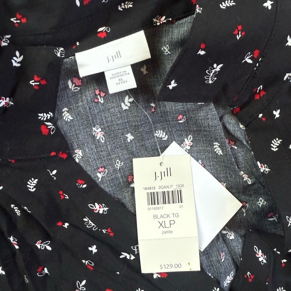 J. Jill Black Red White Button Up Jumpsuit NWT XL Petite Short Sleeve - Picture 3 of 7